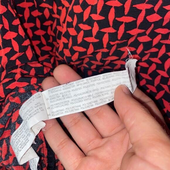 Zara Navy Blue Red Geometric Faux Leather Trim Long Sleeve Top Womens Size Large - Picture 7 of 8